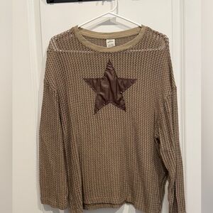 Urban Outfitters Tan Mesh Top with Brown Star